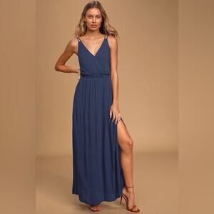 Lulu's Lost In Paradise Navy Blue Maxi Dress brand new open back strappy large